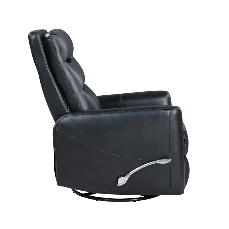 Pemberly Row Contemporary Faux Leather Swivel Recliner in Black