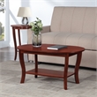 Pemberly Row Oval Coffee Table with Shelf in Mahogany Wood Finish