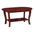 Pemberly Row Oval Coffee Table with Shelf in Mahogany Wood Finish