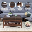 Pemberly Row Coffee Table Ottoman with Shelf in Brown Faux Leather