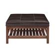 Pemberly Row Coffee Table Ottoman with Shelf in Brown Faux Leather