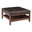 Pemberly Row Coffee Table Ottoman with Shelf in Brown Faux Leather