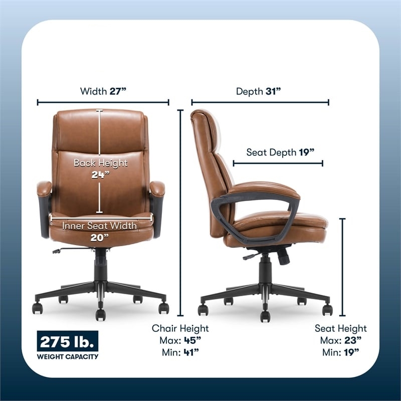 Pemberly Row Executive Office Chair Ergonomic with Cognac Bonded Leather