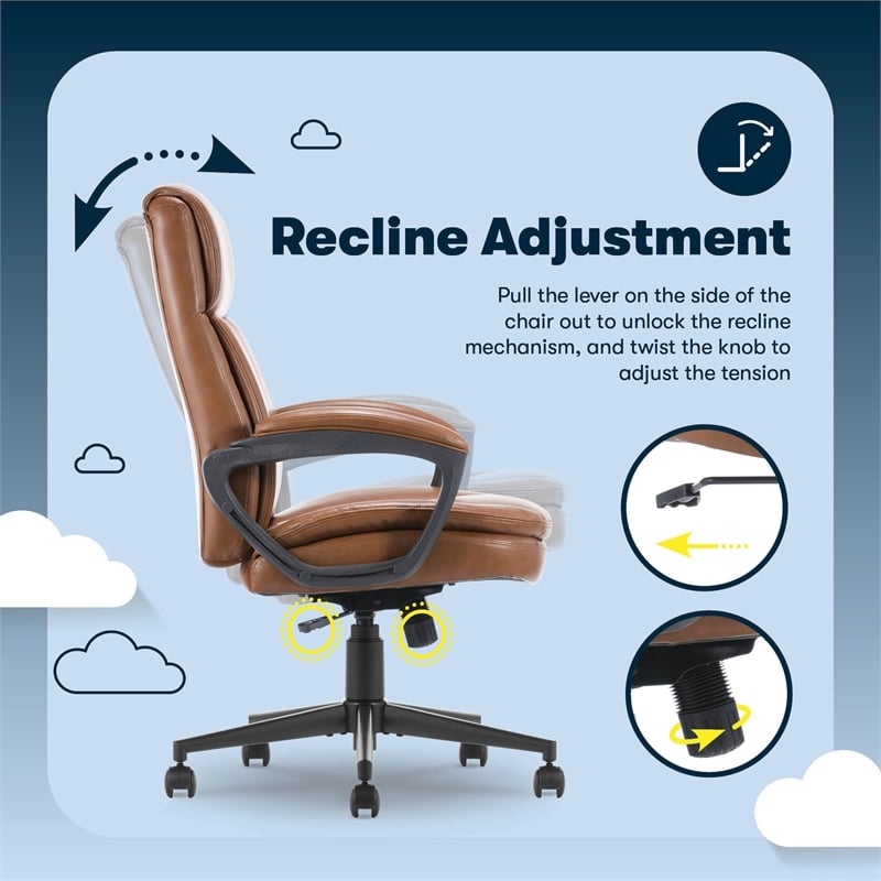 Pemberly Row Executive Office Chair Ergonomic with Cognac Bonded Leather