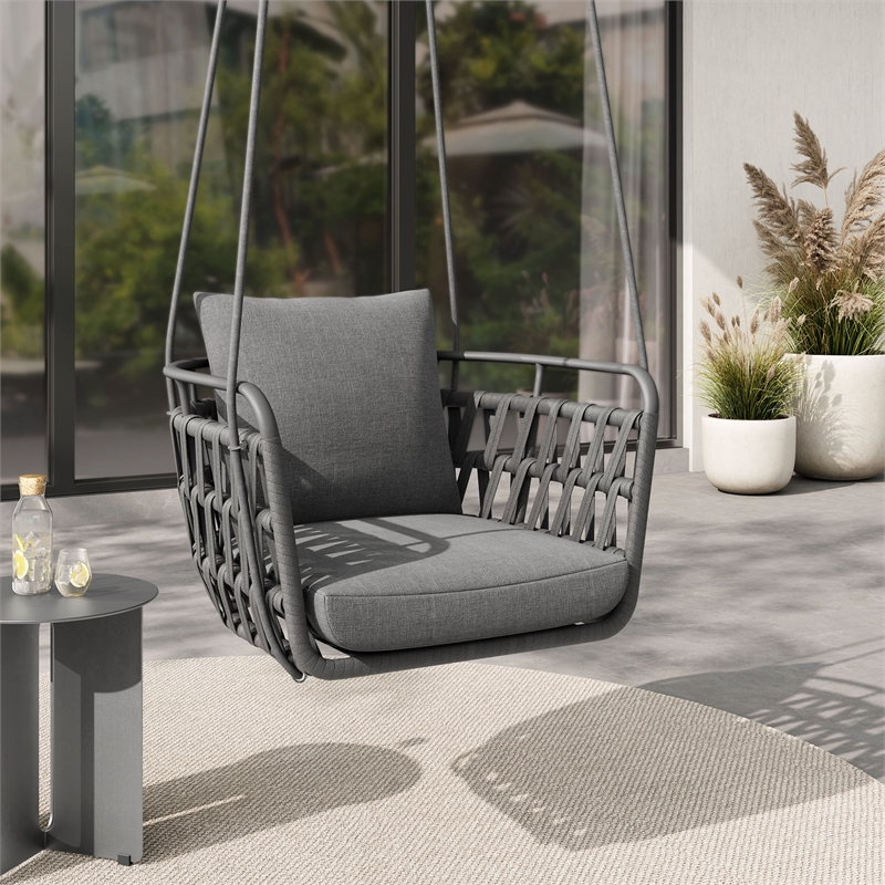 Pemberly Row Powder-Coated Aluminum Frame Swing Chair in Charcoal