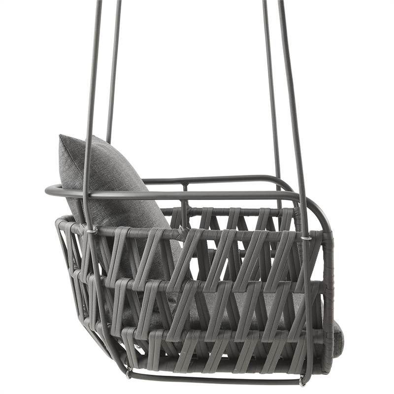 Pemberly Row Powder-Coated Aluminum Frame Swing Chair in Charcoal
