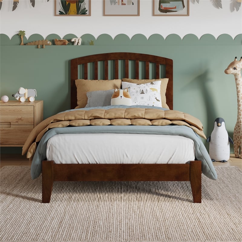 Pemberly Row Richmond Twin Solid Wood Low Profile Platform Bed in Walnut