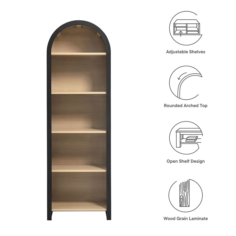 Pemberly Row Modern / Contemporary Bookcase Display Cabinet in Black