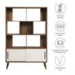 Pemberly Row Modern Bookcase with Sliding Doors in Walnut Linen