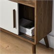 Pemberly Row Modern Bookcase with Sliding Doors in Walnut Linen