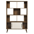 Pemberly Row Modern Bookcase with Sliding Doors in Walnut Linen