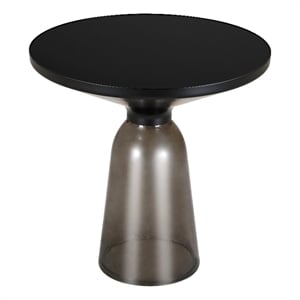 Pemberly Row 19&quot Round Side End Table with Glass Top and Black Iron Rim