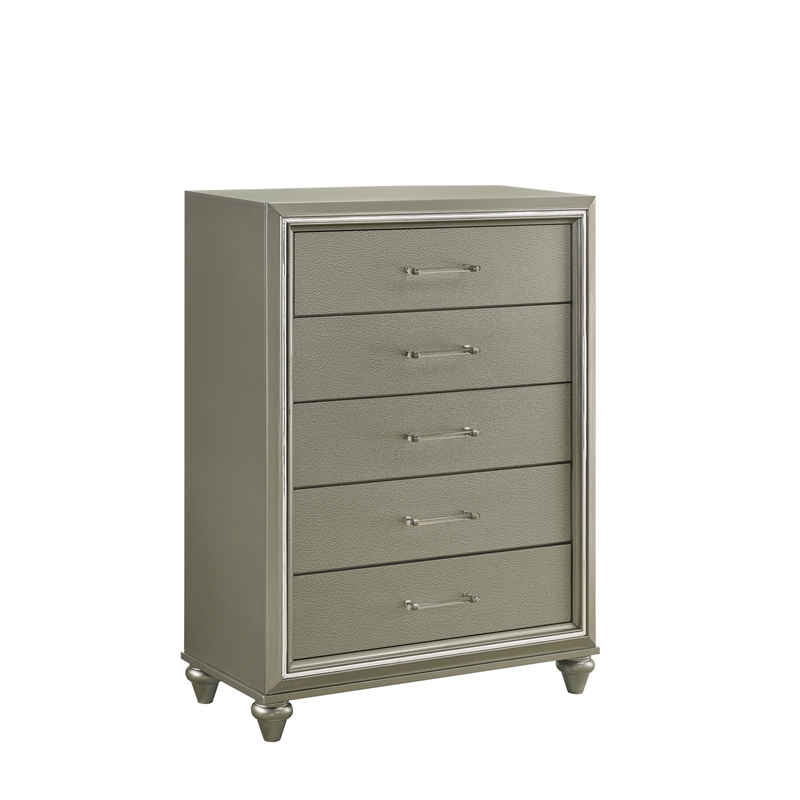 Pemberly Row Contemporary Wood 5-Drawer Chest in Silver Gray