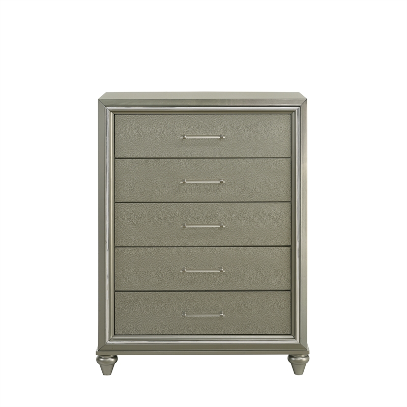 Pemberly Row Contemporary Wood 5-Drawer Chest in Silver Gray