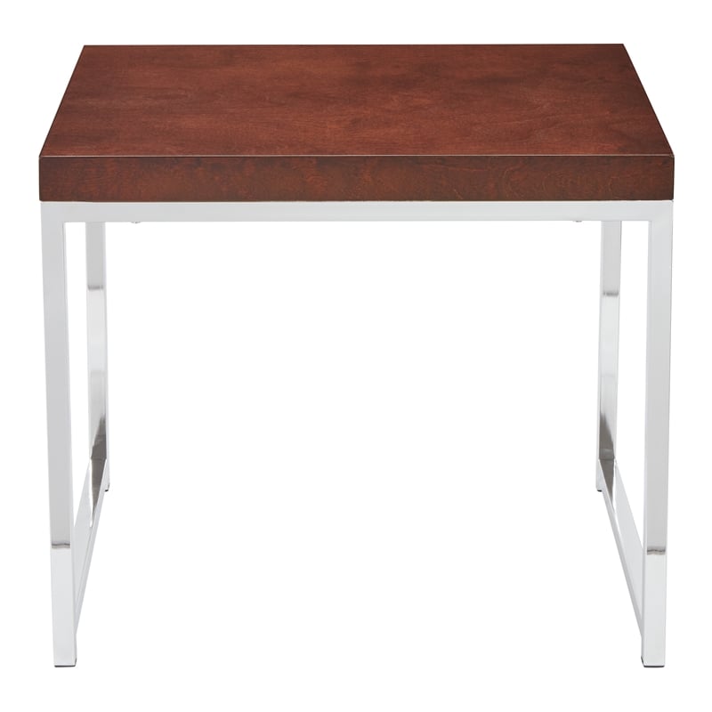 Pemberly Row End Table Espresso Wood Veneer Top with Chrome legs