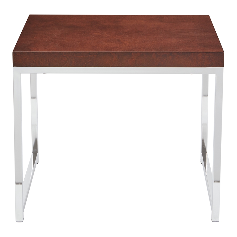 Pemberly Row End Table Espresso Wood Veneer Top with Chrome legs