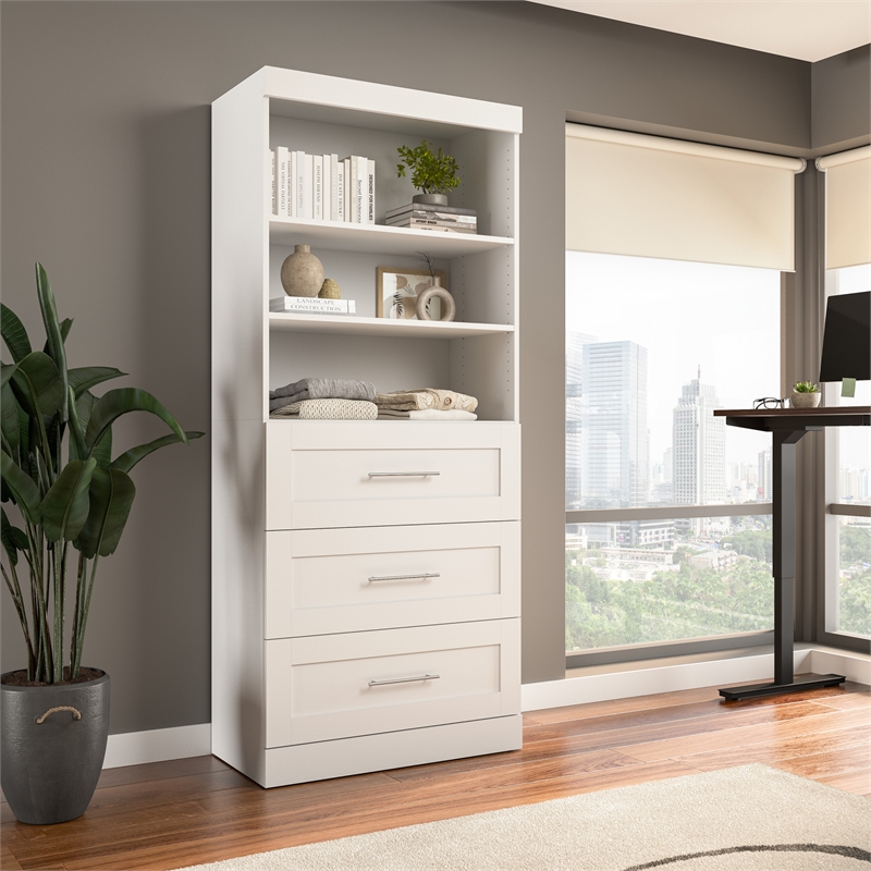 Pemberly Row 36W Closet Organizer with Drawers in White - Engineered Wood