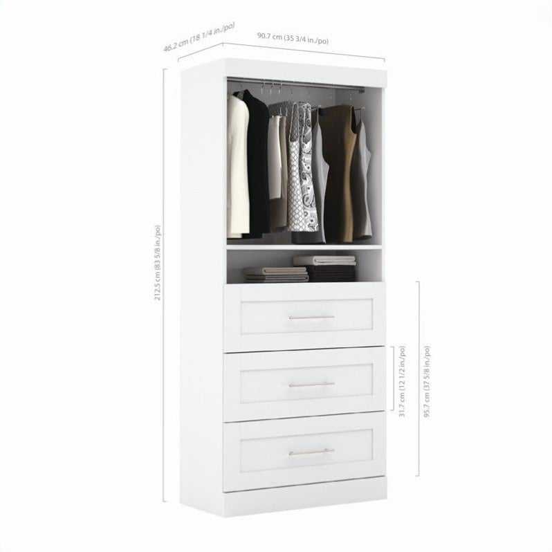 Pemberly Row 36W Closet Organizer with Drawers in White - Engineered Wood
