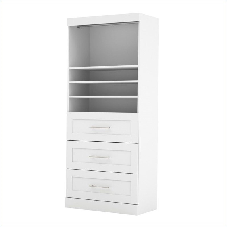 Pemberly Row 36W Closet Organizer with Drawers in White - Engineered Wood