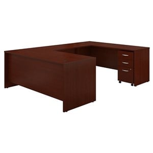 Pemberly Row 72&quotW U-Shaped Desk with Mobile File Cabinet - Mahogany-Wood