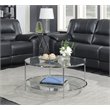 Pemberly Row Modern Round Glass Coffee Table in Chrome Metal Frame