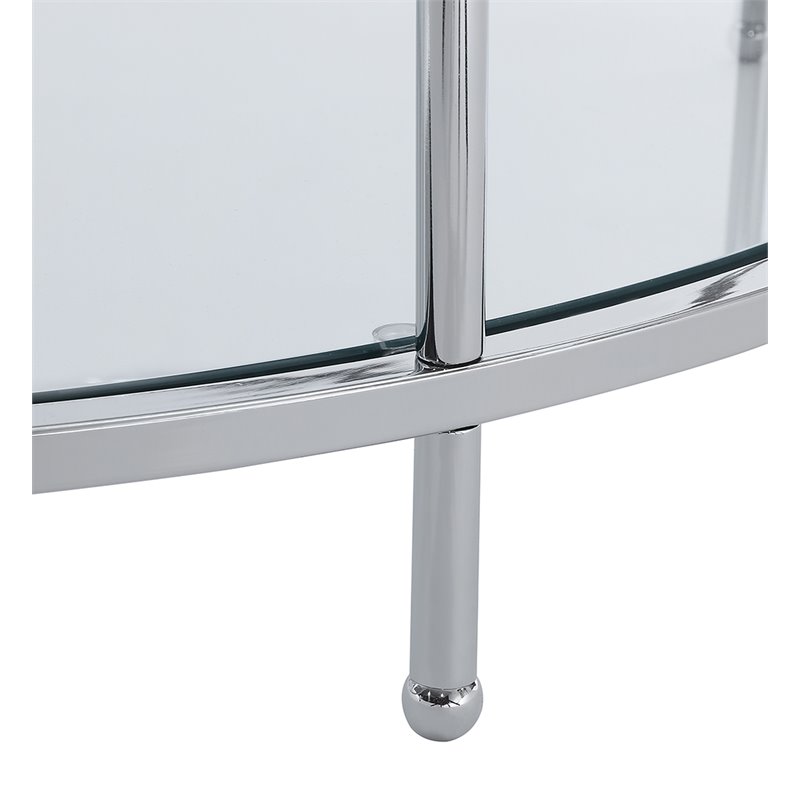 Pemberly Row Modern Round Glass Coffee Table in Chrome Metal Frame