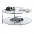 Pemberly Row Modern Round Glass Coffee Table in Chrome Metal Frame