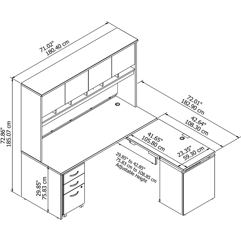 Pemberly Row 72W Sit to Stand L Shaped Desk Office Suite in Mocha Cherry
