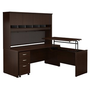 Pemberly Row 72W Sit to Stand L Shaped Desk Office Suite in Mocha Cherry