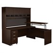 Pemberly Row 72W Sit to Stand L Shaped Desk Office Suite in Mocha Cherry