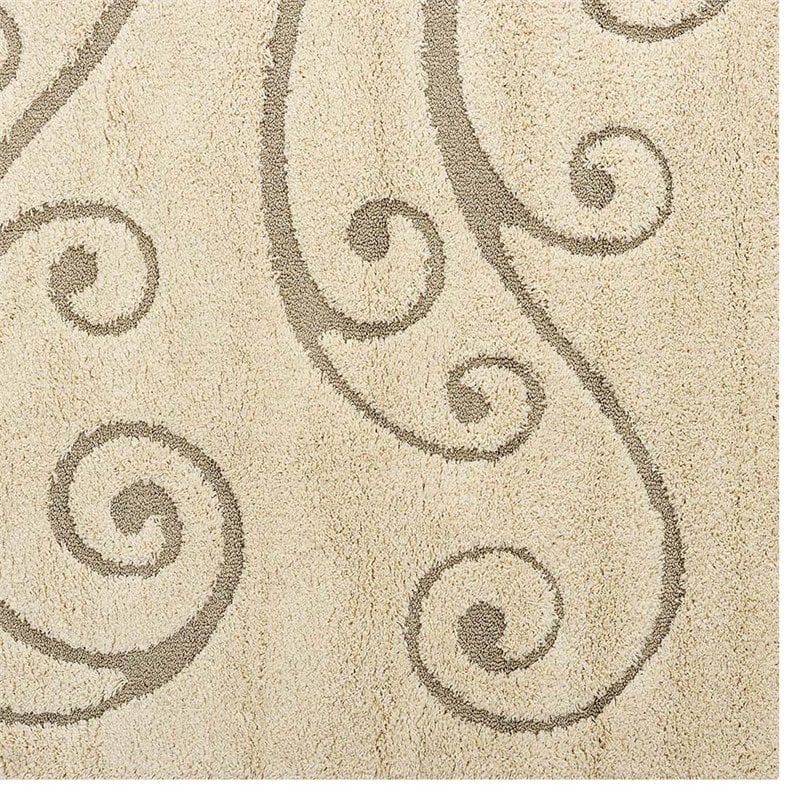 Pemberly Row Modern 8' x 10' Scrolling Vine Shag Area Rug in Cream
