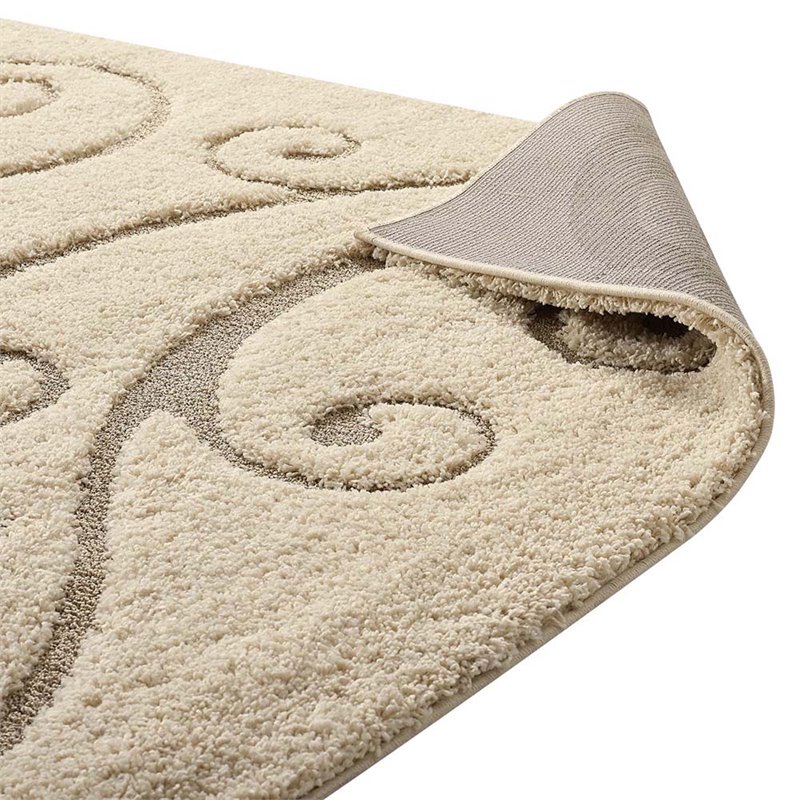 Pemberly Row Modern 8' x 10' Scrolling Vine Shag Area Rug in Cream