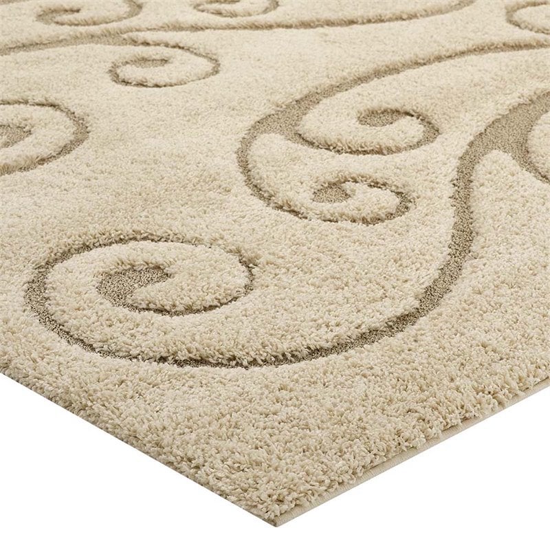 Pemberly Row Modern 8' x 10' Scrolling Vine Shag Area Rug in Cream