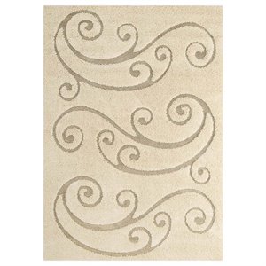 Pemberly Row Modern 8' x 10' Scrolling Vine Shag Area Rug in Cream