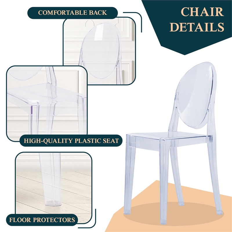 Pemberly Row Contemporary Acrylic Dining Chair in Clear Set of 2