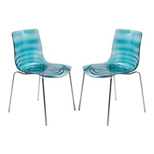 Pemberly Row Modern Rain Drop Design Dining Chair in Blue Set of 2
