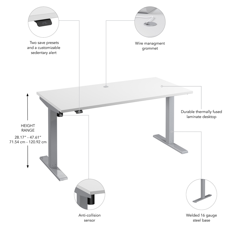 Pemberly Row 60W Adjustable Standing Desk in White - Engineered Wood