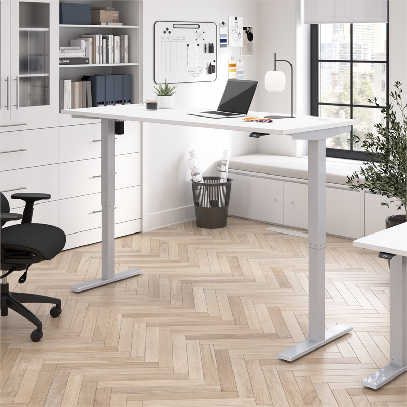 Pemberly Row 72W Adjustable Standing Desk in White - Engineered Wood