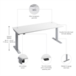 Pemberly Row 72W Adjustable Standing Desk in White - Engineered Wood