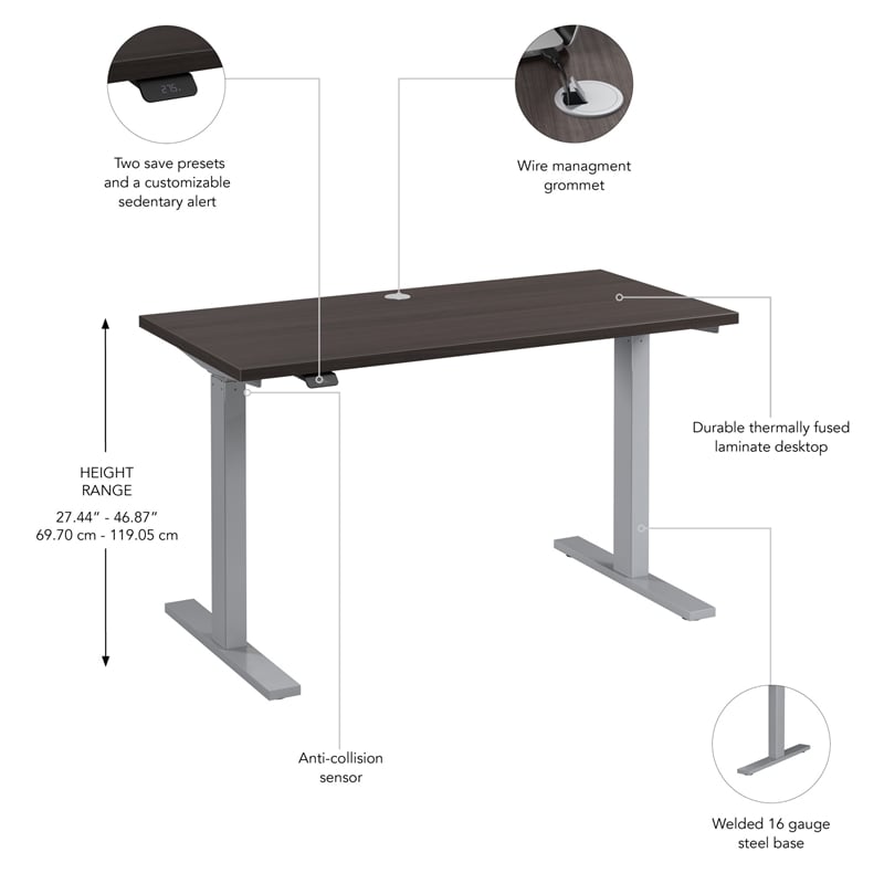 Pemberly Row 48W Adjustable Standing Desk in Storm Gray - Engineered Wood