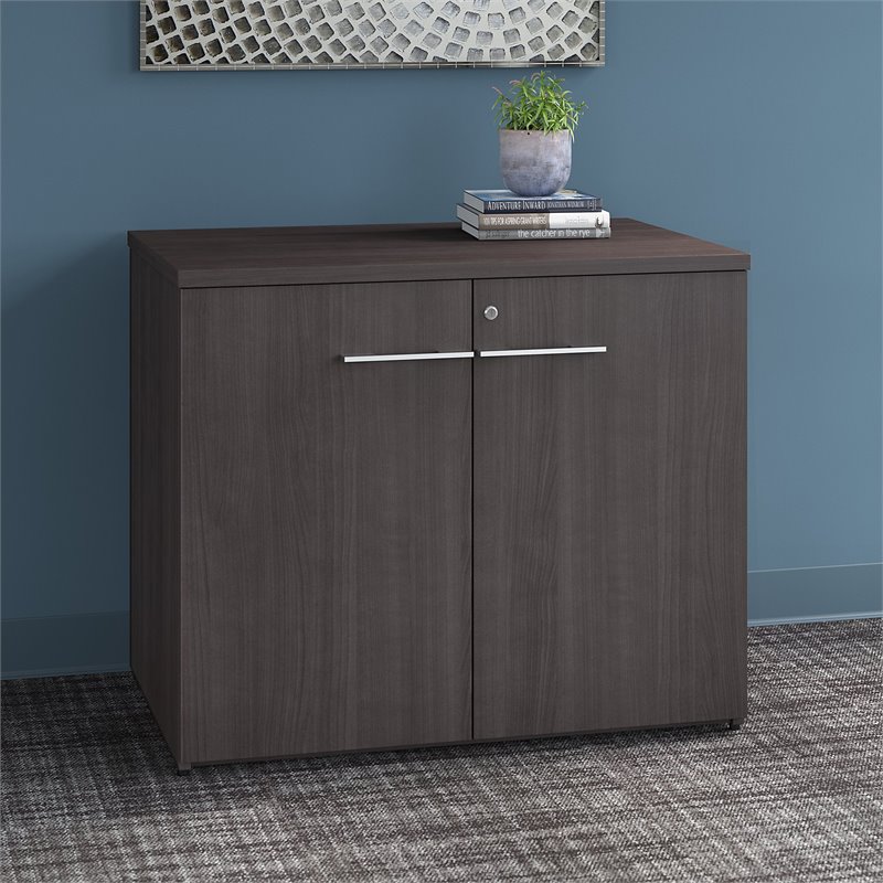 Pemberly Row 36W Storage Cabinet with Doors in Storm Gray - Engineered Wood
