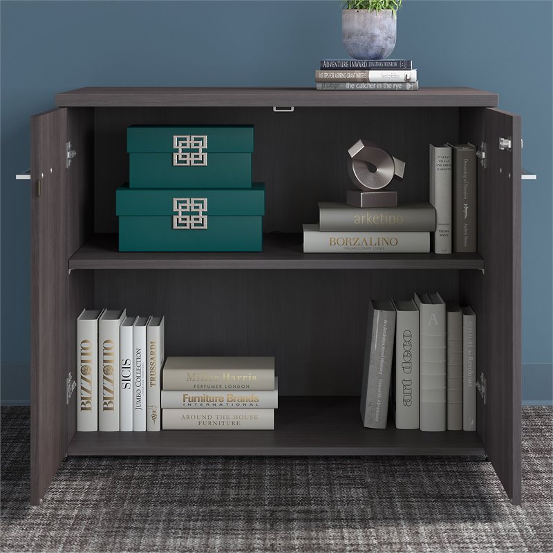 Pemberly Row 36W Storage Cabinet with Doors in Storm Gray - Engineered Wood