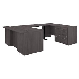 Pemberly Row Height Adjustable U Shaped Desk in Storm Gray - Engineered Wood