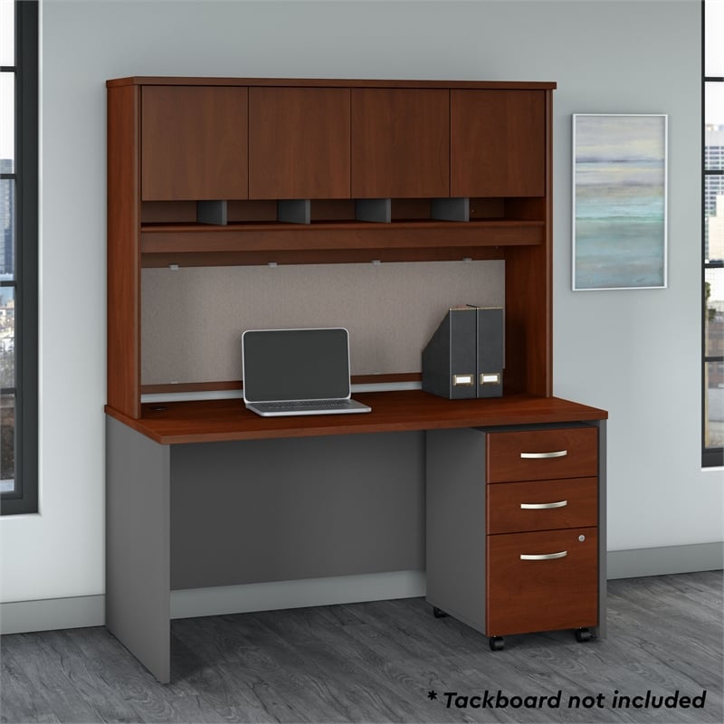 Pemberly Row 60W Desk with Hutch and Drawers in Hansen Cherry - Engineered Wood