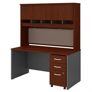 Pemberly Row 60W Desk with Hutch and Drawers in Hansen Cherry - Engineered Wood