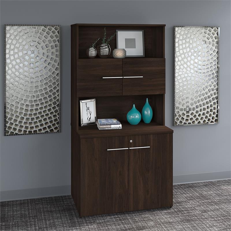 Pemberly Row Tall Storage Cabinet with Doors in Black Walnut - Engineered Wood