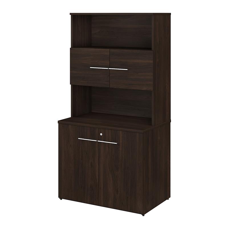 Pemberly Row Tall Storage Cabinet with Doors in Black Walnut - Engineered Wood