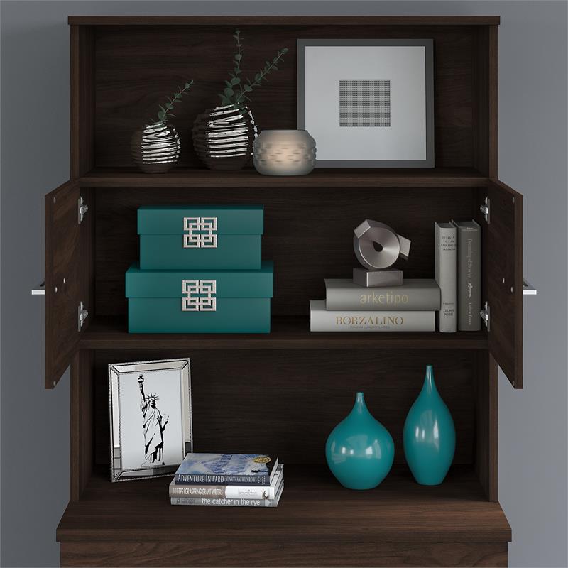 Pemberly Row Lateral File Cabinet with Hutch in Black Walnut - Engineered Wood