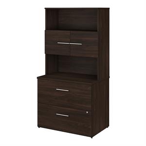 Pemberly Row Lateral File Cabinet with Hutch in Black Walnut - Engineered Wood