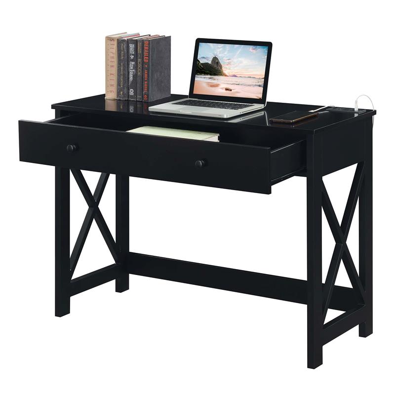 Pemberly Row 42-Inch Desk with Charging Station in Black Wood